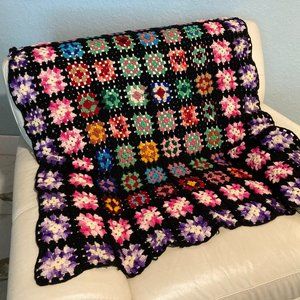 Granny Squares Throw, Hand Crafted Cottagecore Colorful Throw, Grannycore Throw